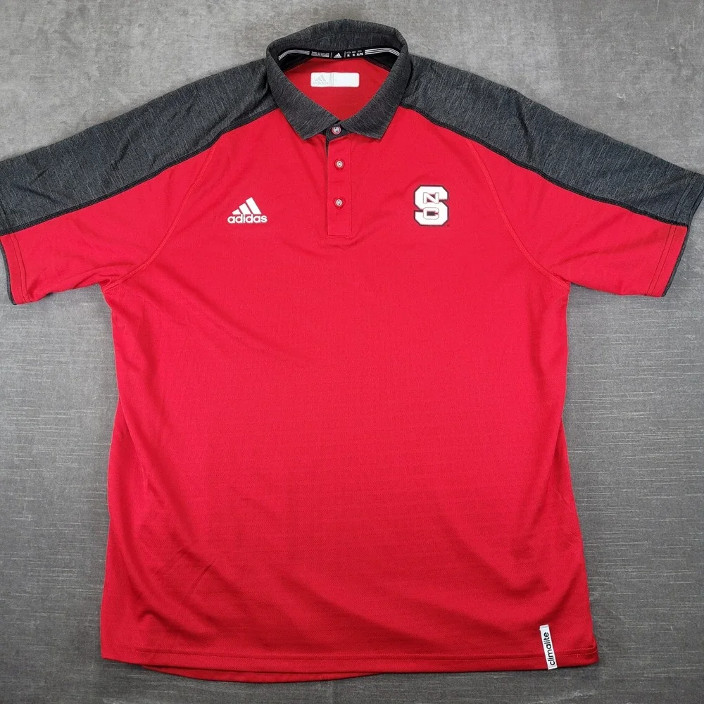 Adidas Polo Shirt Mens XL Red NC State Wolfpack Climalite Raglan Short Sleeve